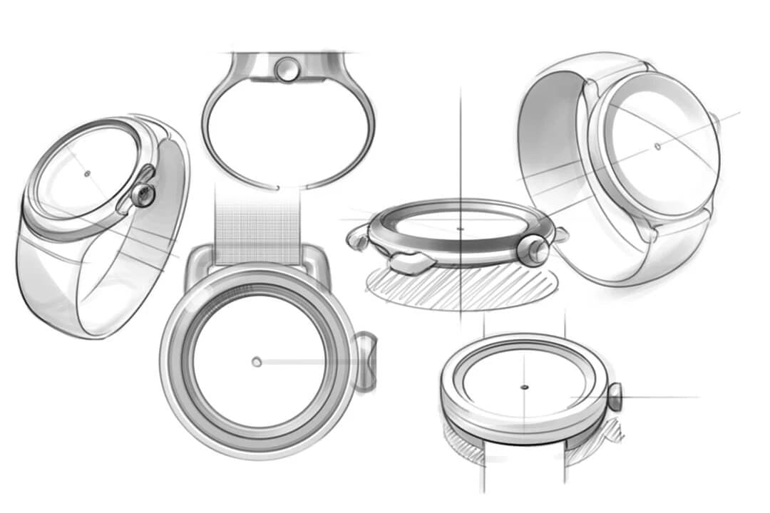 An assortment of conceptual sketches of a 3plus watch