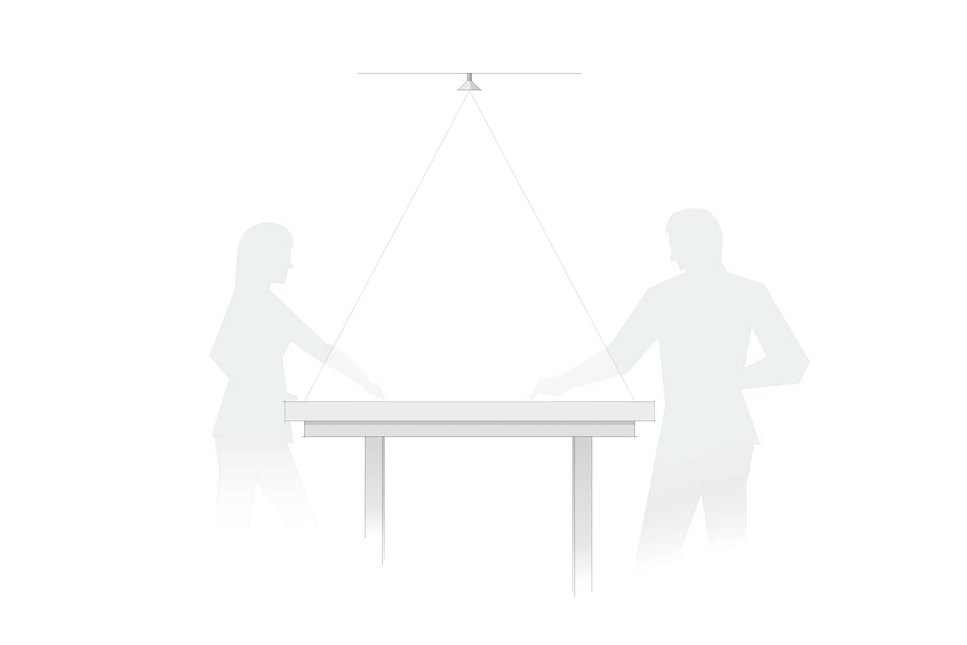 A diagram of Interactive light functionality using an air hockey table as an example surface