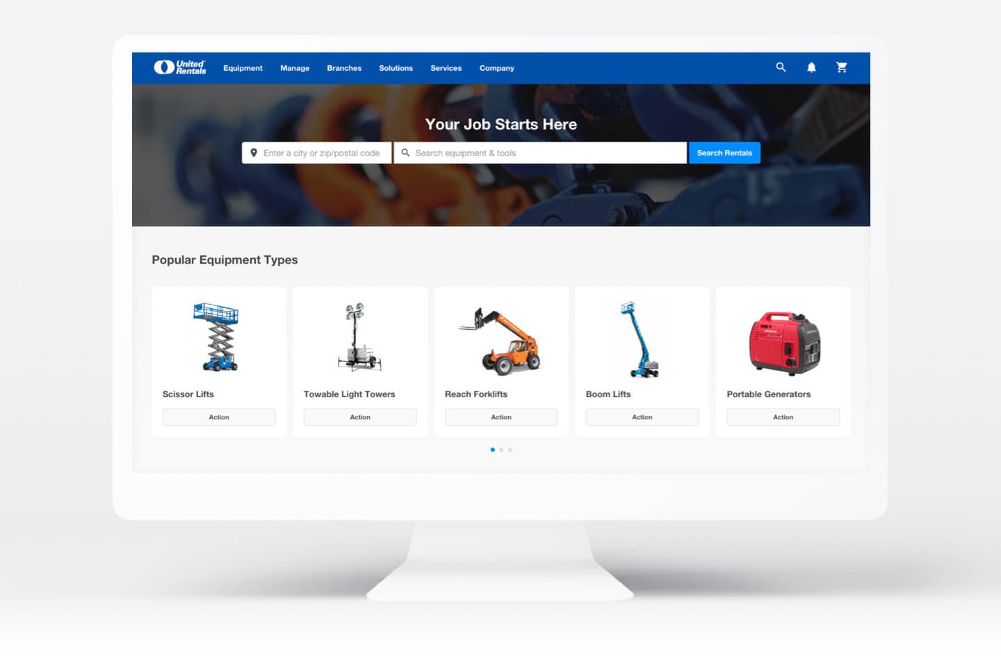 A rendering of United Rentals new digital experience for equipment, job site, and worker management