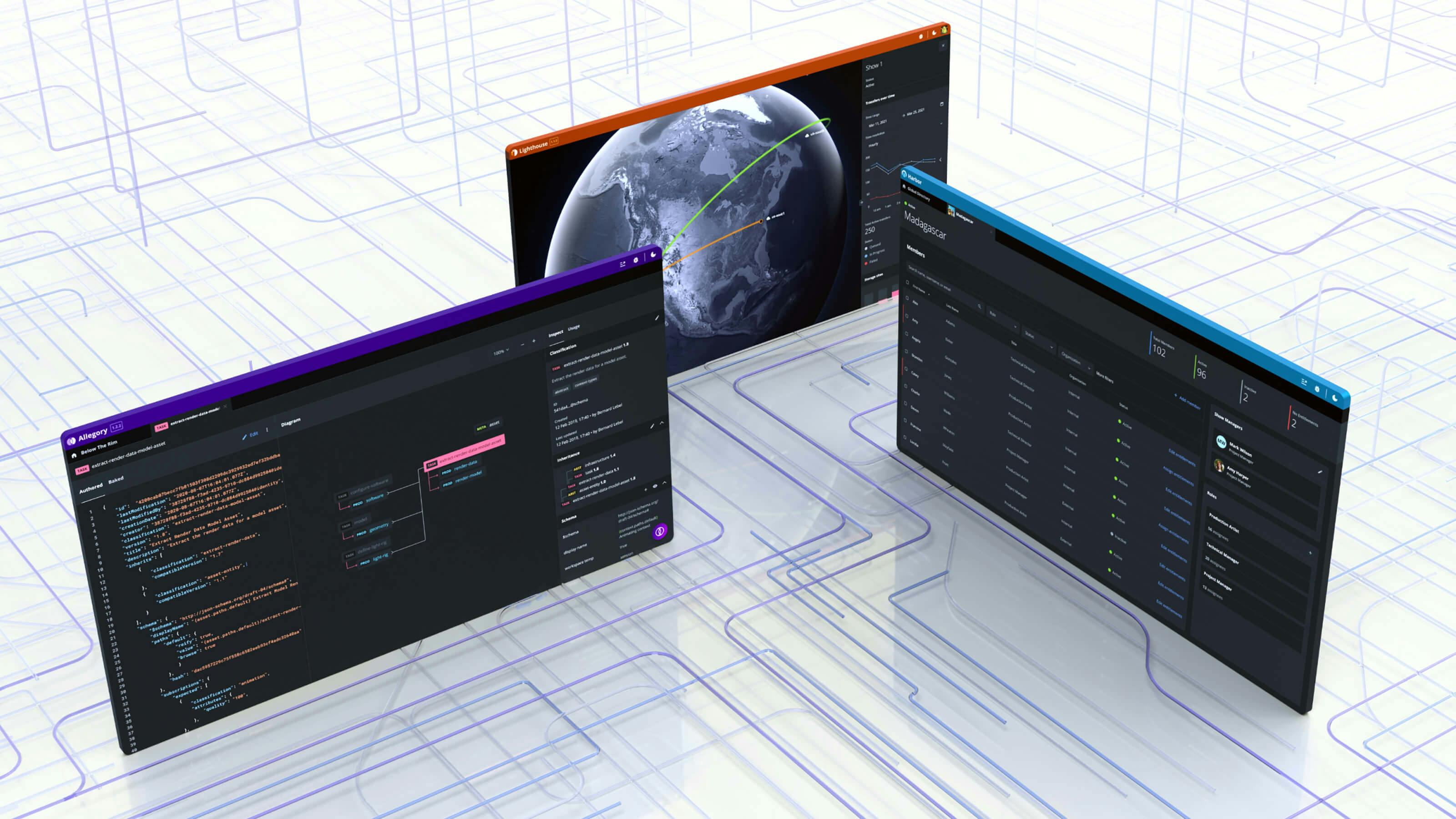 A rendering of three Dreamworks screens