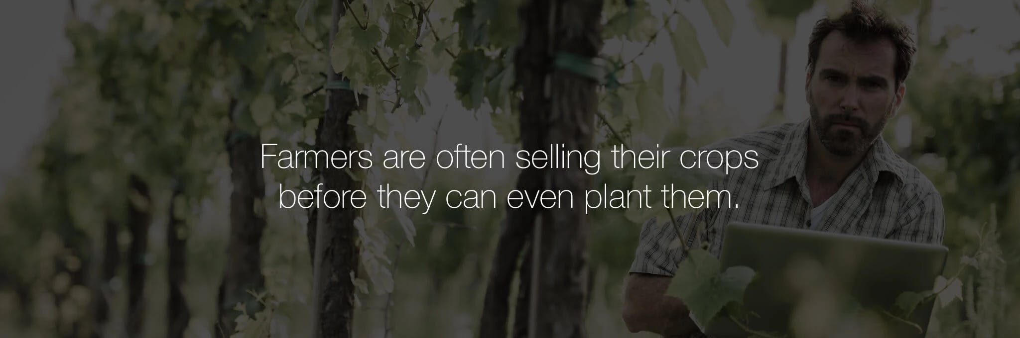 A message that reads "Farmers are often selling their crops before they can even plant them.""