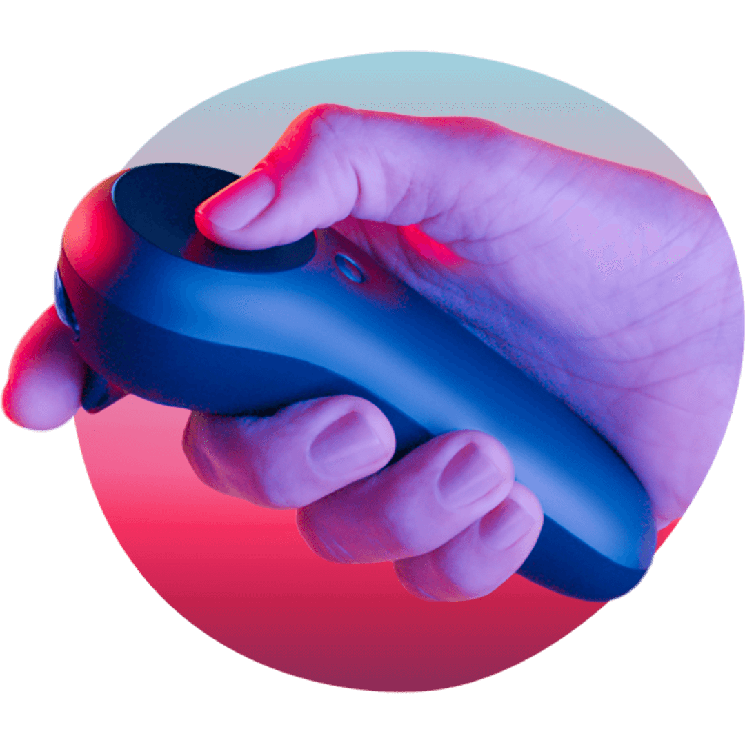 A cropped image of a hand holding a Magic Leap controller